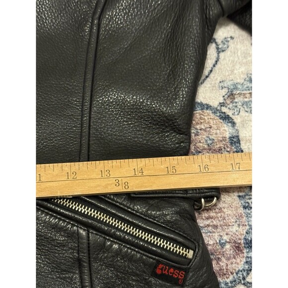Guess Vintage Women’s Leather Jacket Black Size Small Moto Classic Biker Goth - Picture 9 of 11
